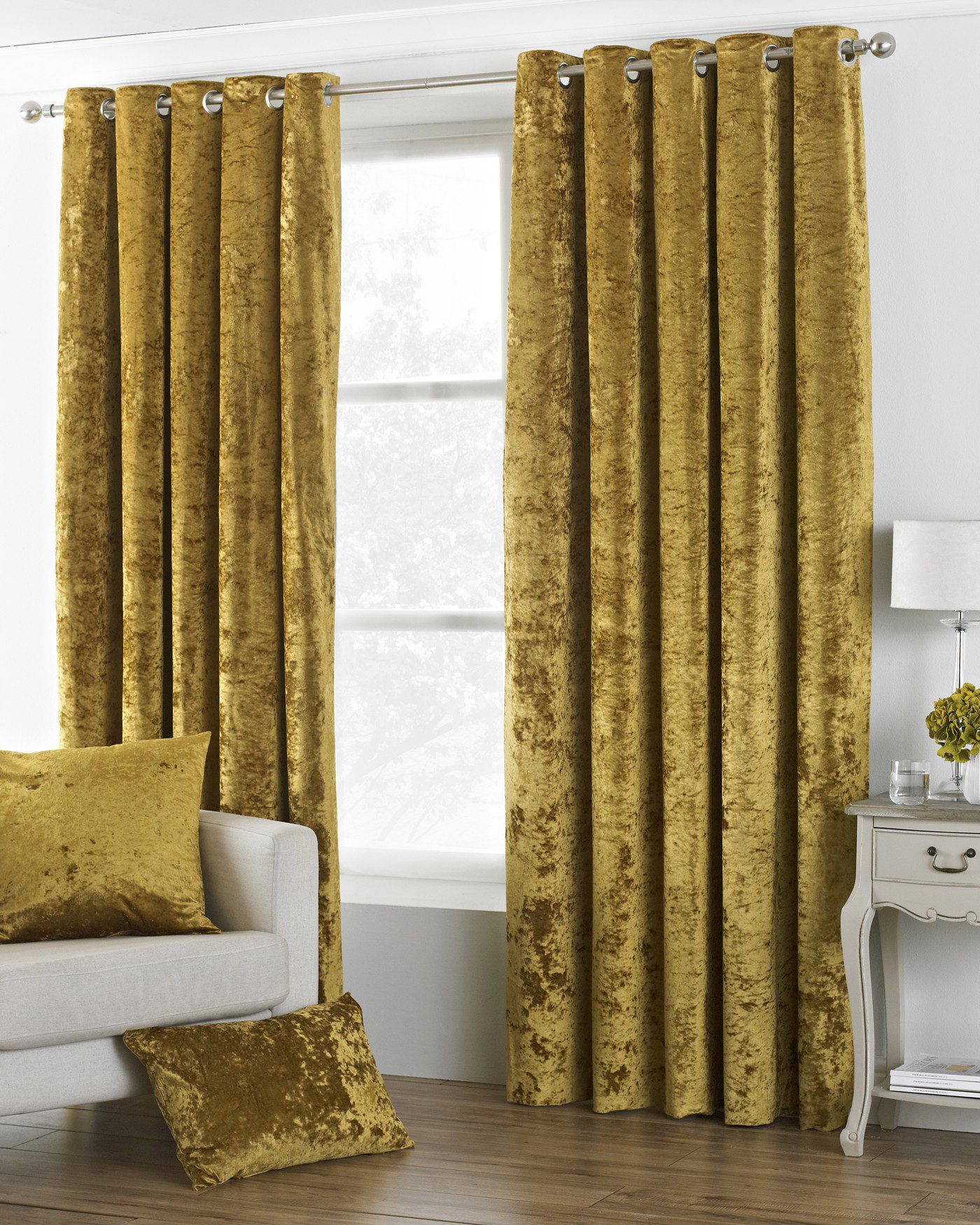 Verona Ochre Velvet Curtains/Bedding/Furnishings