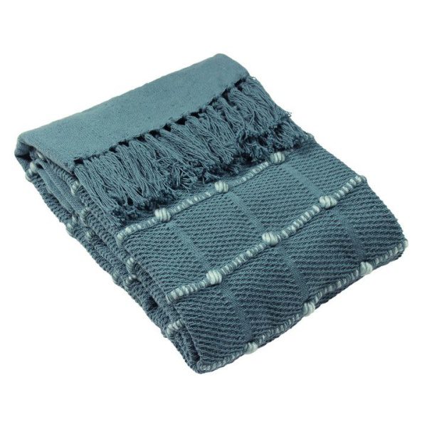 Textured Woven Blue Blanket Throw 140x180cms , for sofas, chairs, beds