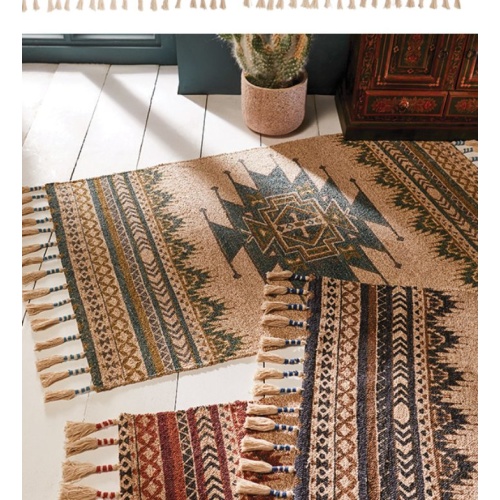 Terracotta, Black and Green Cotton/Jute Rugs 120x180cms