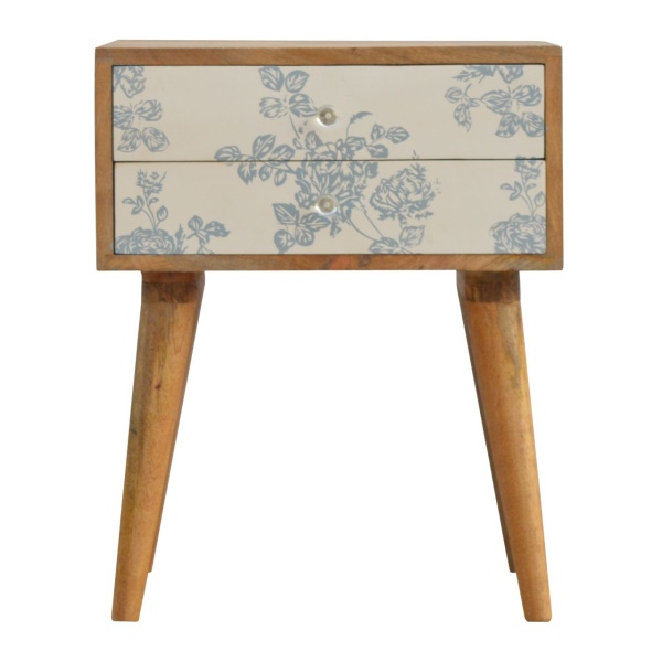 Blue Floral Screen 2 Drawer Table