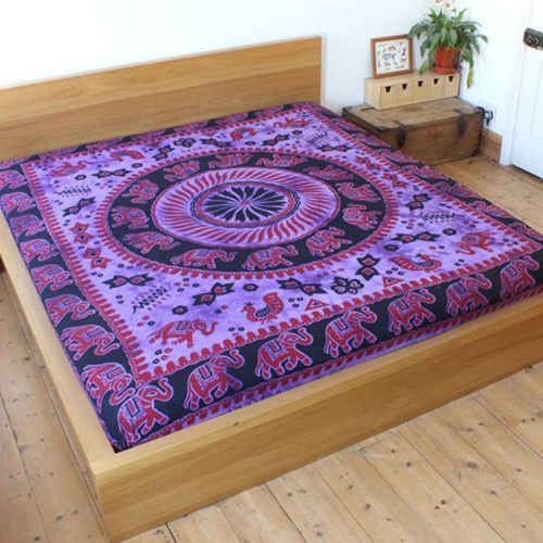 100% Cotton Purple Elephant Print Throw Bedspread 210×240 cms
