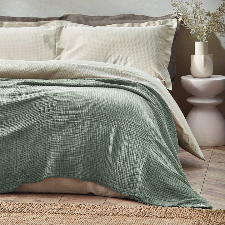 Soft Cotton Muslin Eucalyptus Green Throws and Cushions – Ideal for and sofas, chairs and beds