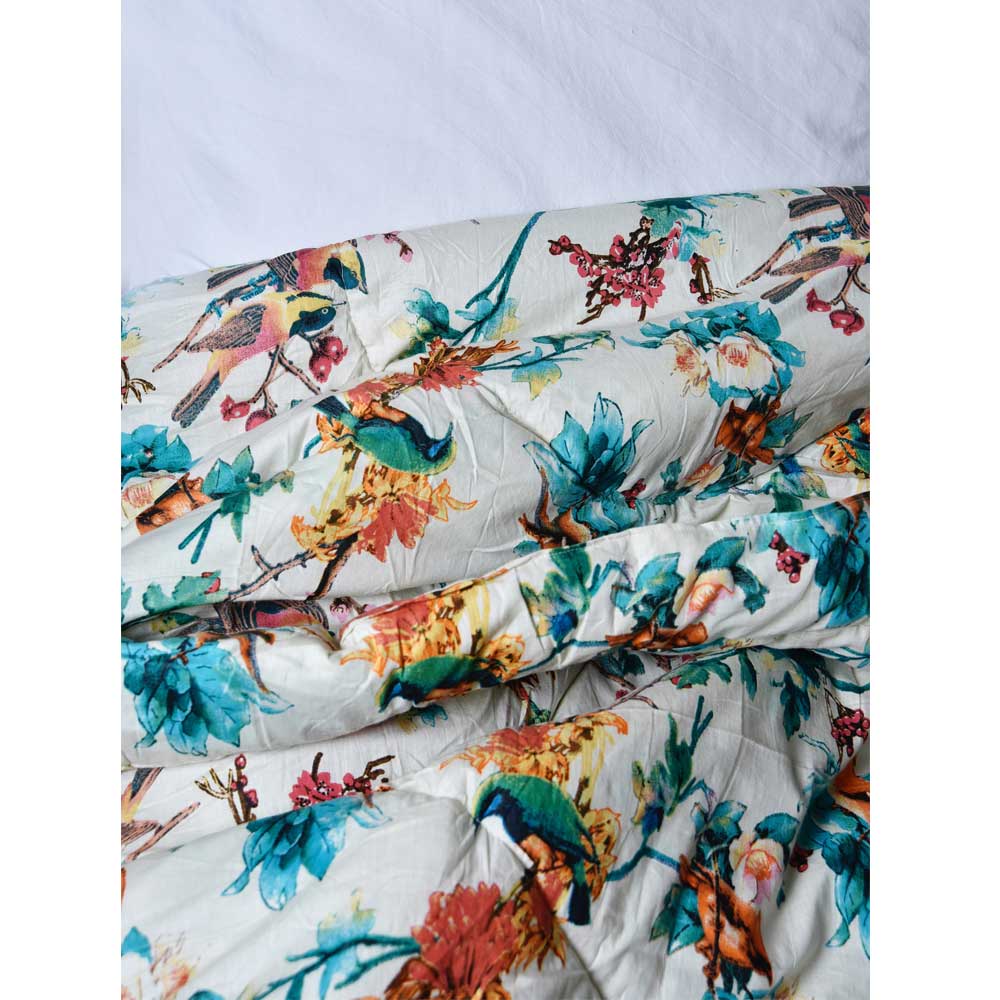 100% Cotton Turquoise Hummingbird Print Quilt/Throw/Beds 220x265cms
