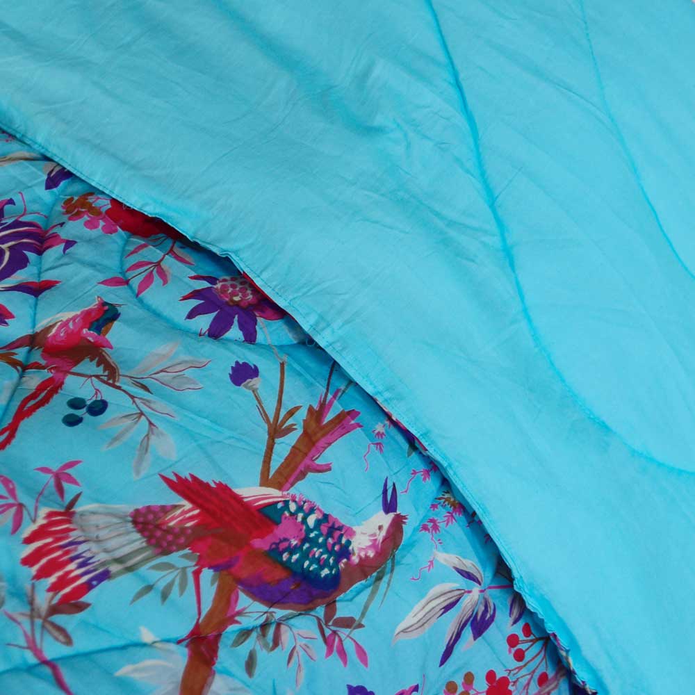 100% Cotton Turquoise BirdPrint Quilt/Throw/Beds 220x265cms