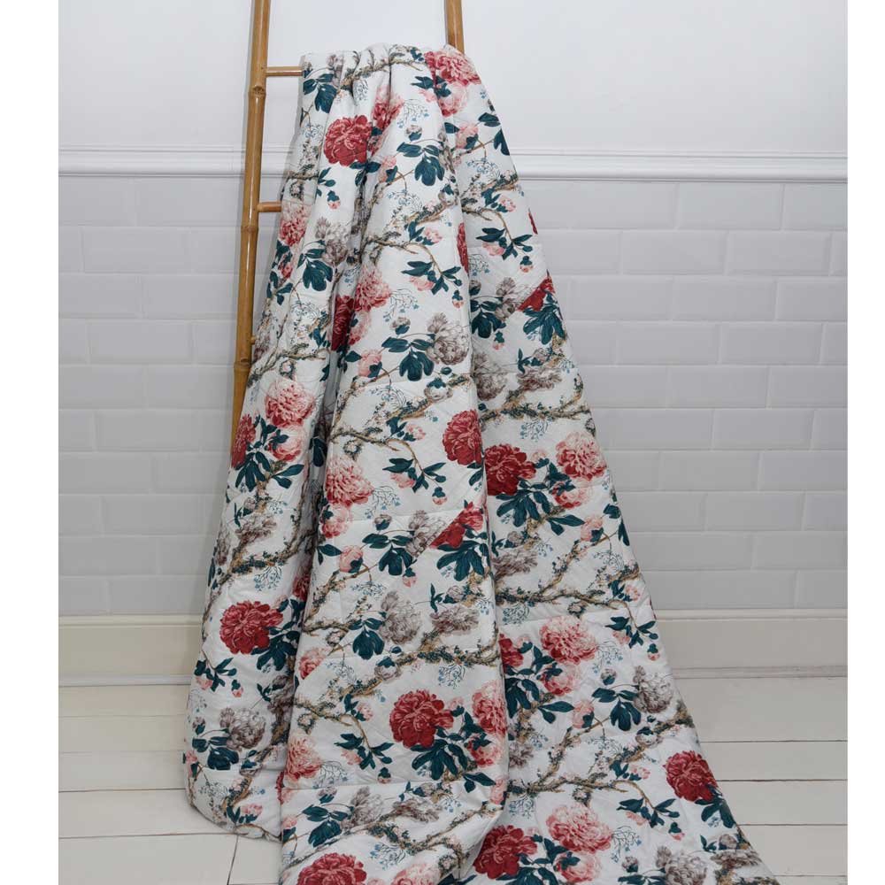 100% Cotton Peony Floral Print Quilt/Throw 220x265cms