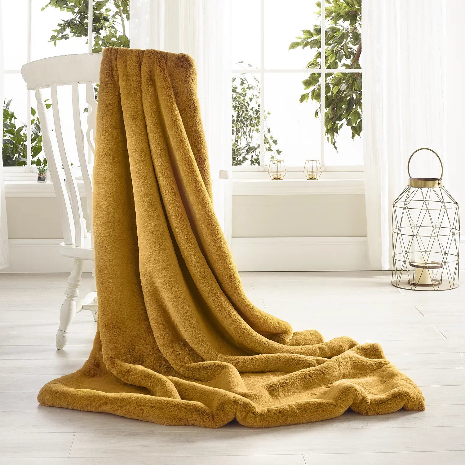 Soft Mustard Luxury Faux Fur Throws And