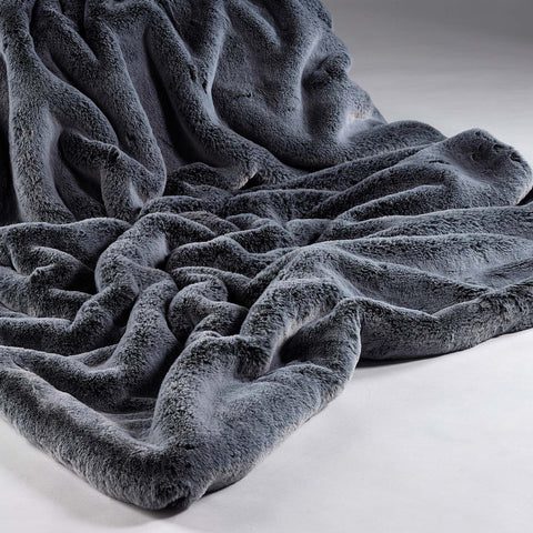 Frosted Gun Metal Luxury Faux Fur Throw and Cushions