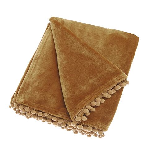 Honey Cashmere Touch Fleece Blanket Throw and Matching Cushion – for sofas, beds, chairs