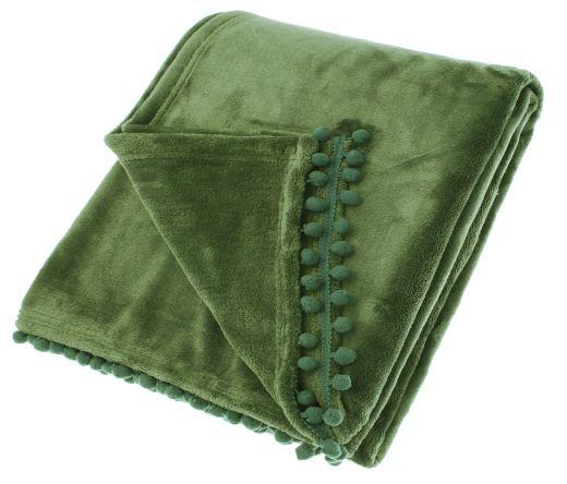 Dark Olive Cashmere Touch Fleece Blanket Throw and Matching Cushion – for sofas, beds, chairs