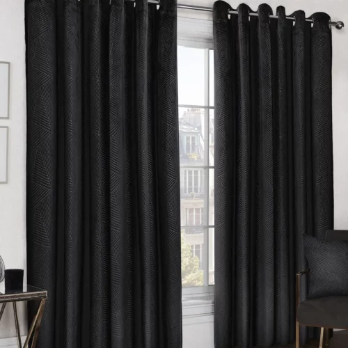 Deco Black Embossed Velvet Woven Thermal Blackout Eyelet Curtains Pair Set 220x220cms Deco Black Embossed Velvet Woven Thermal Blackout Eyelet Curtains Pair Set 220x220cms