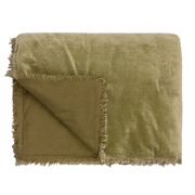 100% Cotton Velvet Style Moss Green Luxury Throw/Bedspread 140x240cms