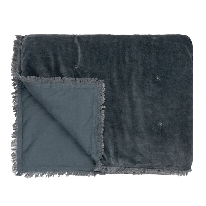 100% Cotton Velvet Style Slate Grey Luxury Throw/Bedspread 140x240cms