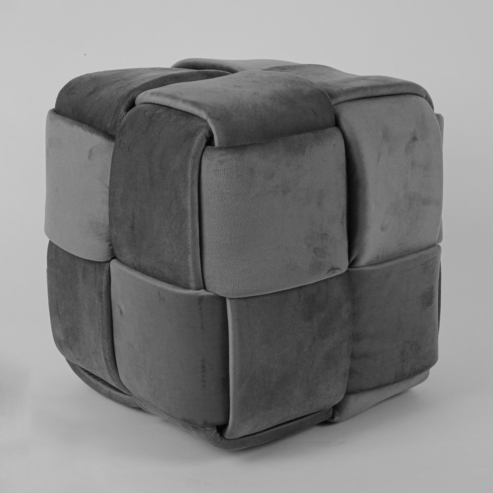 Grey Velvet Style Cube Pouffe 40x40x30cms