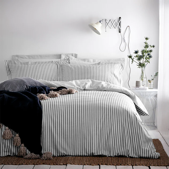 Cotton Grey Stripe Duvet Cover and Matching Pillow Cases