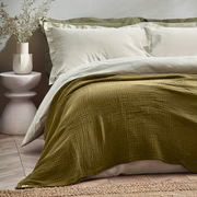 Soft Cotton Muslin Khaki Throws and Cushions – Ideal for sofas, chairs and beds
