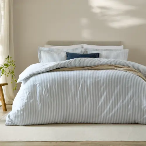 Cotton Mineral and Natural Stripe Duvet Cover and Matching Pillow Cases