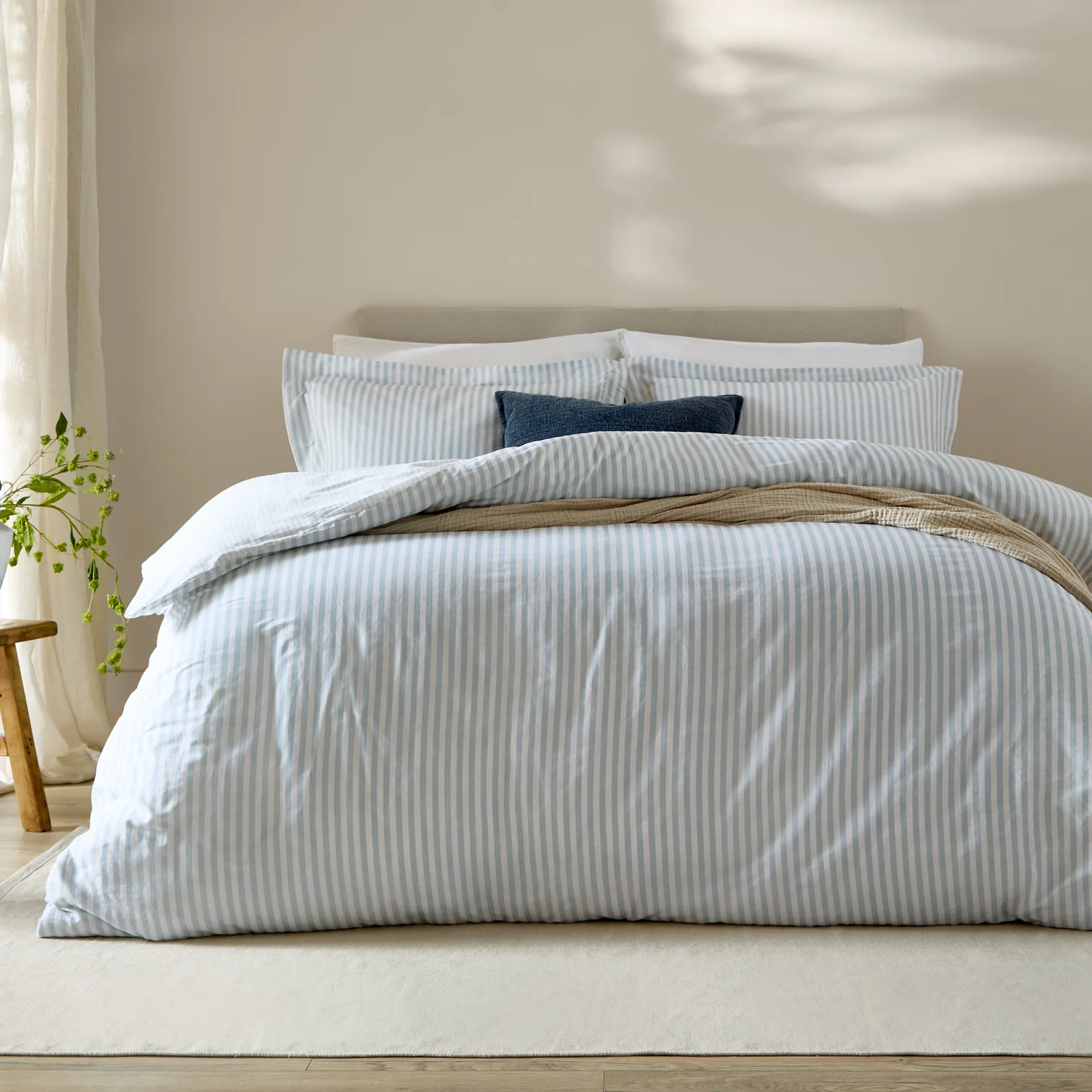 Cotton Mineral and Natural Stripe Duvet Cover and Matching Pillow Cases