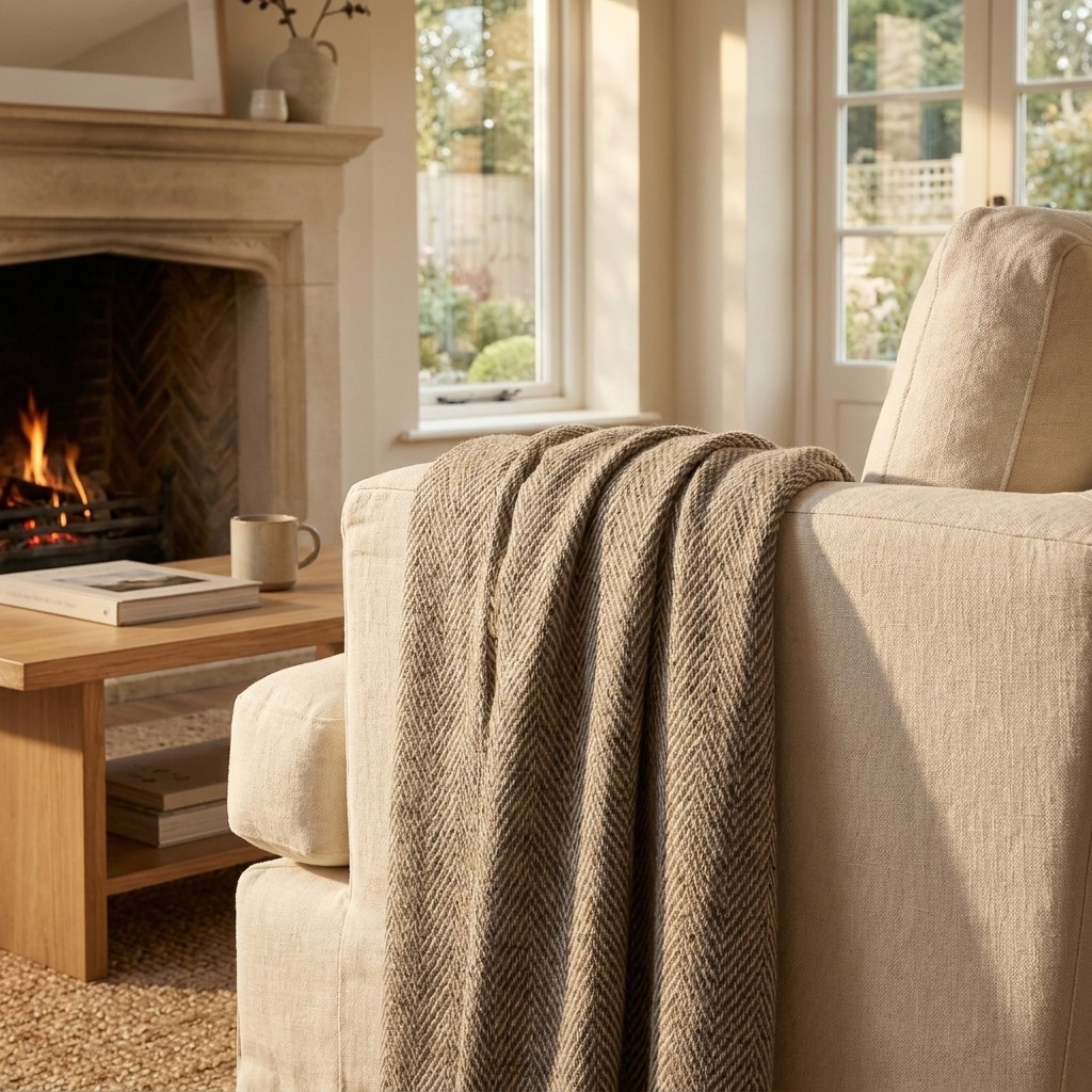 Beiege Throw 100% Cotton Natural and Beige Herringbone Giant Throw 259x259cms - The ...