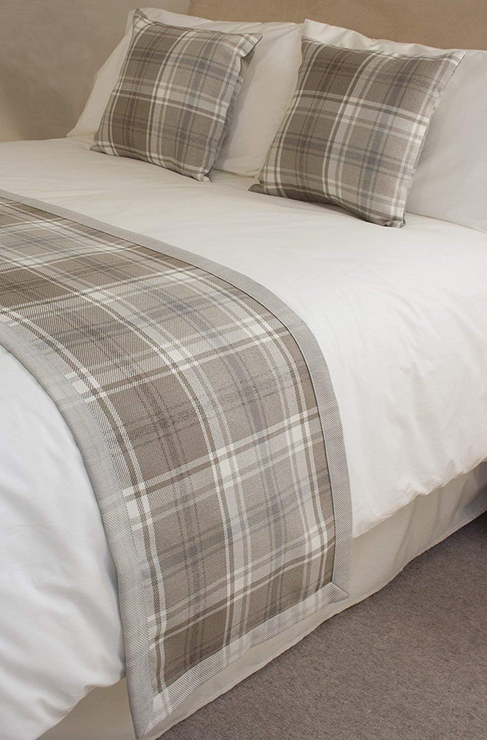 Luxury Angus Beige and Cream Tartan Throws, Bedspreads, Runners, Cushions – to suit all Sofas, Chairs, Beds, Tables