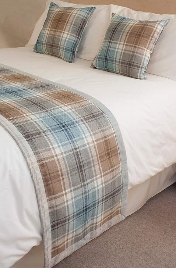 Luxury Angus Duck Egg Tartan Throws, Bedspreads, Runners, Cushions – to suit all Sofas, Chairs, Beds, Tables