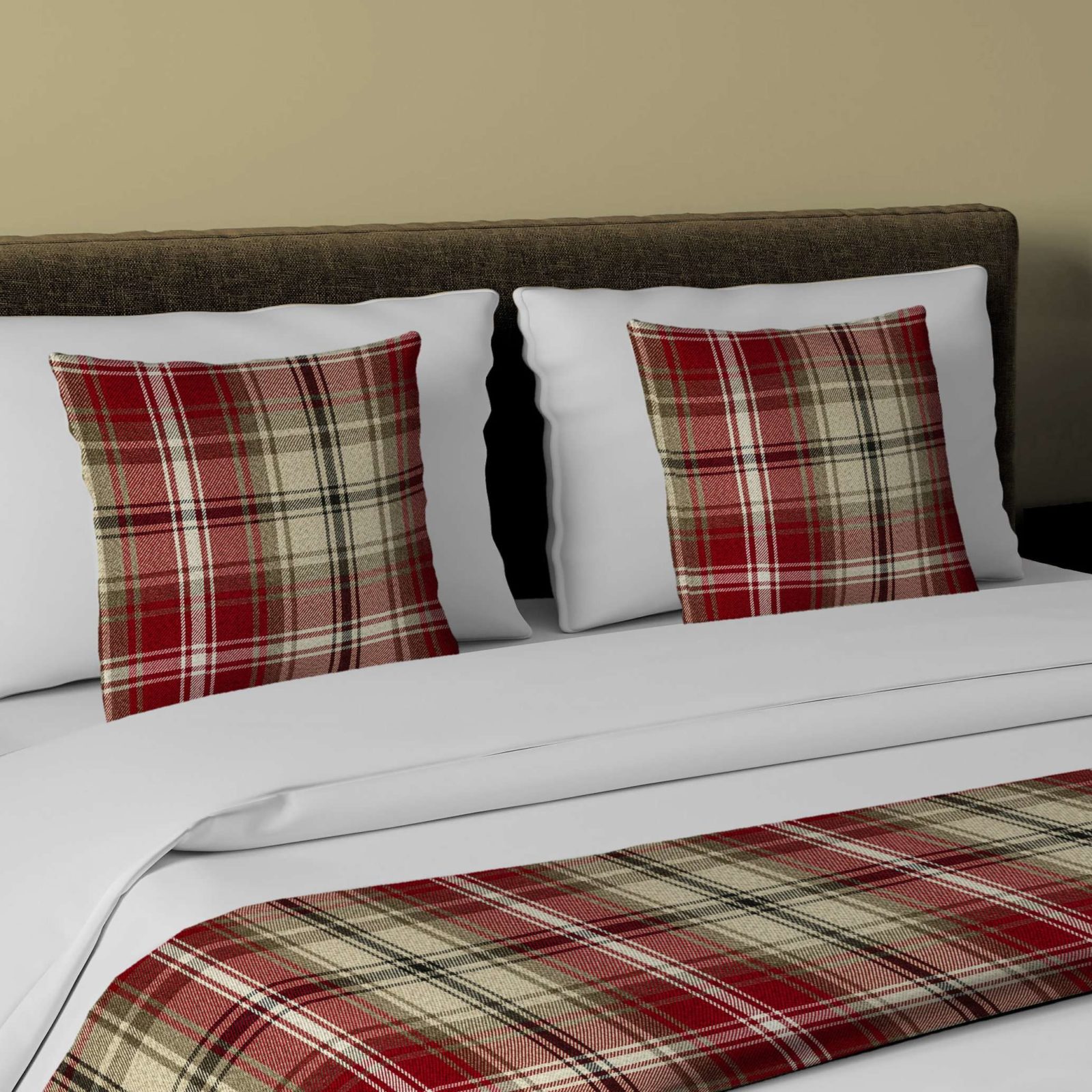 Luxury Angus Red and White Tartan Throws, Bedspreads, Runners, Cushions – to suit all Sofas, Chairs, Beds, Tables