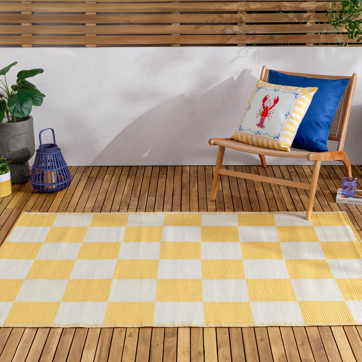 Yellow Checkerboard Indoor/Outdoor  Rug 120x180cms