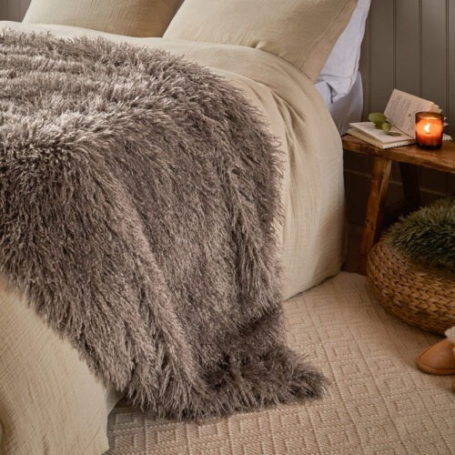 Mocha Mongolian Faux Fur Throws, Cushions for Sofas, Chairs, Beds