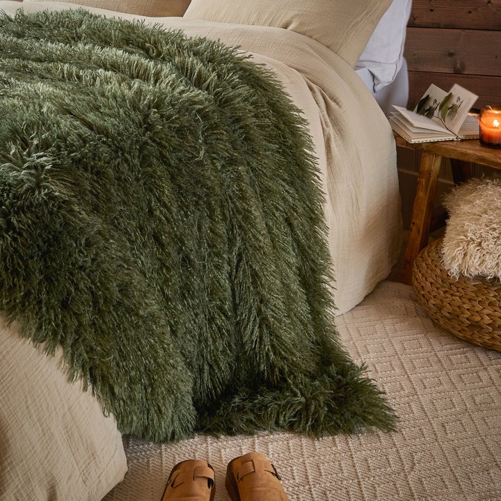 Khaki Mongolian Faux Fur Throw, Cushion – for Sofas, Chairs, Beds Khaki Mongolian Faux Fur Throw, Cushion – for Sofas, Chairs, Beds