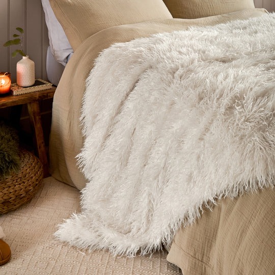 Natural Ecru Mongolian Faux Fur Throw, Cushion – for Sofas, Chairs, Beds Natural Ecru Mongolian Faux Fur Throw, Cushion – for Sofas, Chairs, Beds