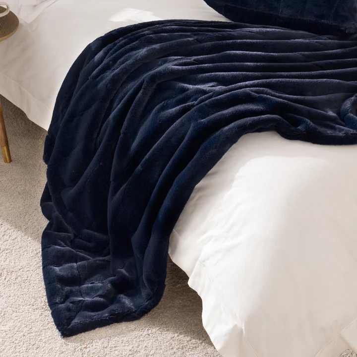 Navy Fur Blanket Throws, Cushions for sofas, chairs, beds