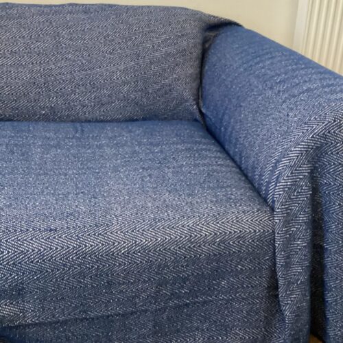 100% Cotton Blue and Natural Herringbone Throws