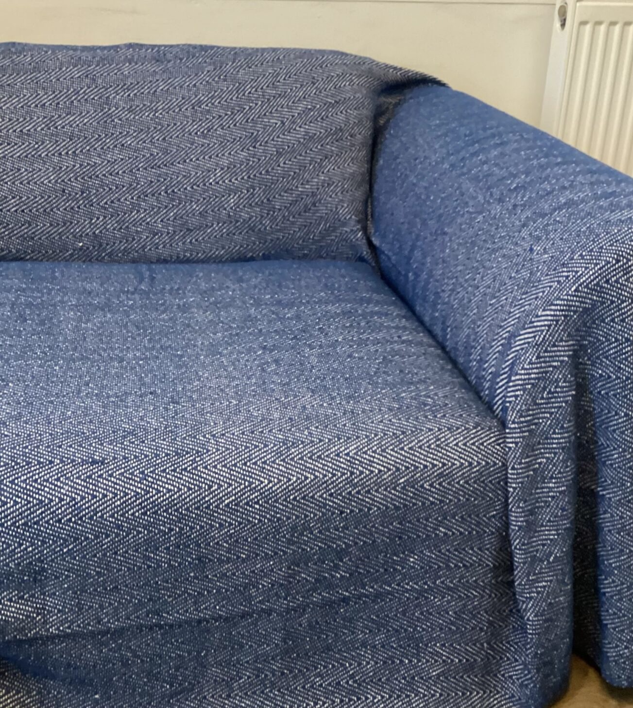 100% Cotton Blue and Natural Herringbone Throws