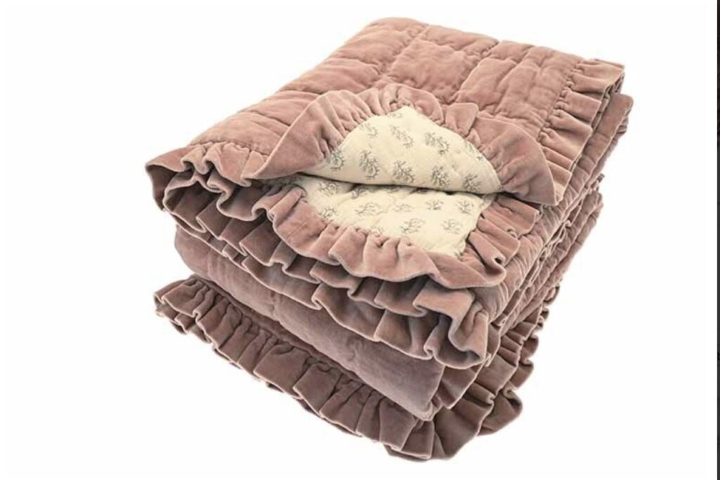 Rosewood Ruffle Velvet Throw 140x220cms - The Sofa Throw Company