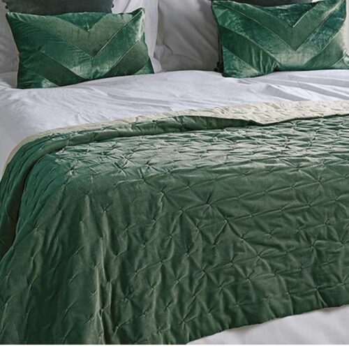 Forest Green Cotton Velvet and Linen Throw 140x220cms