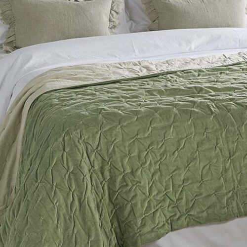Pistachio Cotton Velvet and Linen Throw 140x220cms