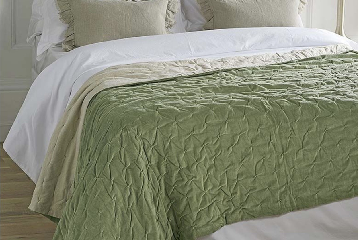 Pistachio Cotton Velvet and Linen Throw 140x220cms Pistachio Cotton Velvet and Linen Throw 140x220cms