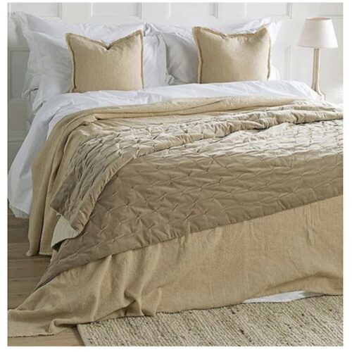 Taupe Cotton Velvet and Linen Throw 140x220cms