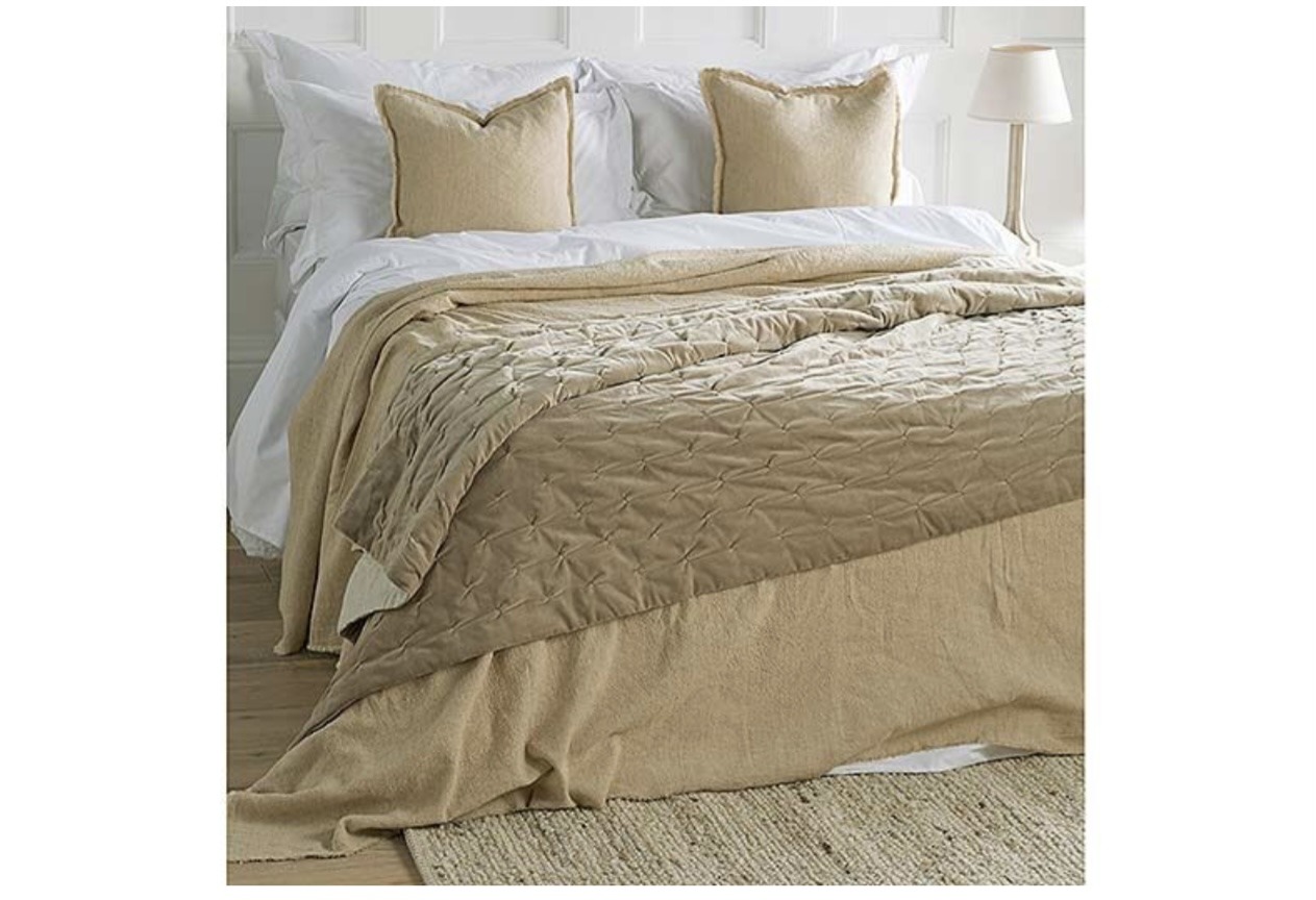 Taupe Cotton Velvet and Linen Throw 140x220cms Taupe Cotton Velvet and Linen Throw 140x220cms