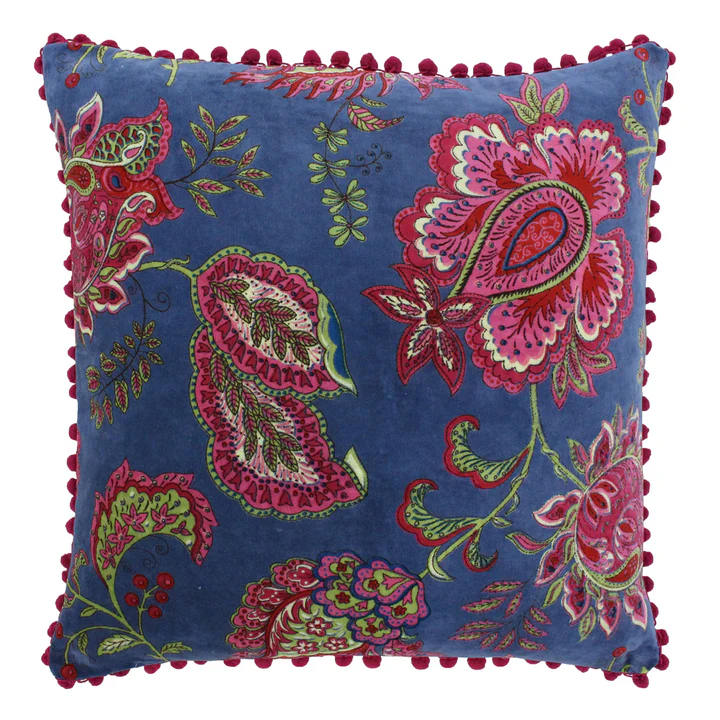Smoke Blue Paisley Vintage Style Cushion