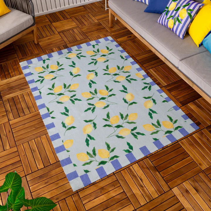 Fresh Lemon Design on Blue Cosy Fleece Throw, Indoor/Outdoor Rug Range