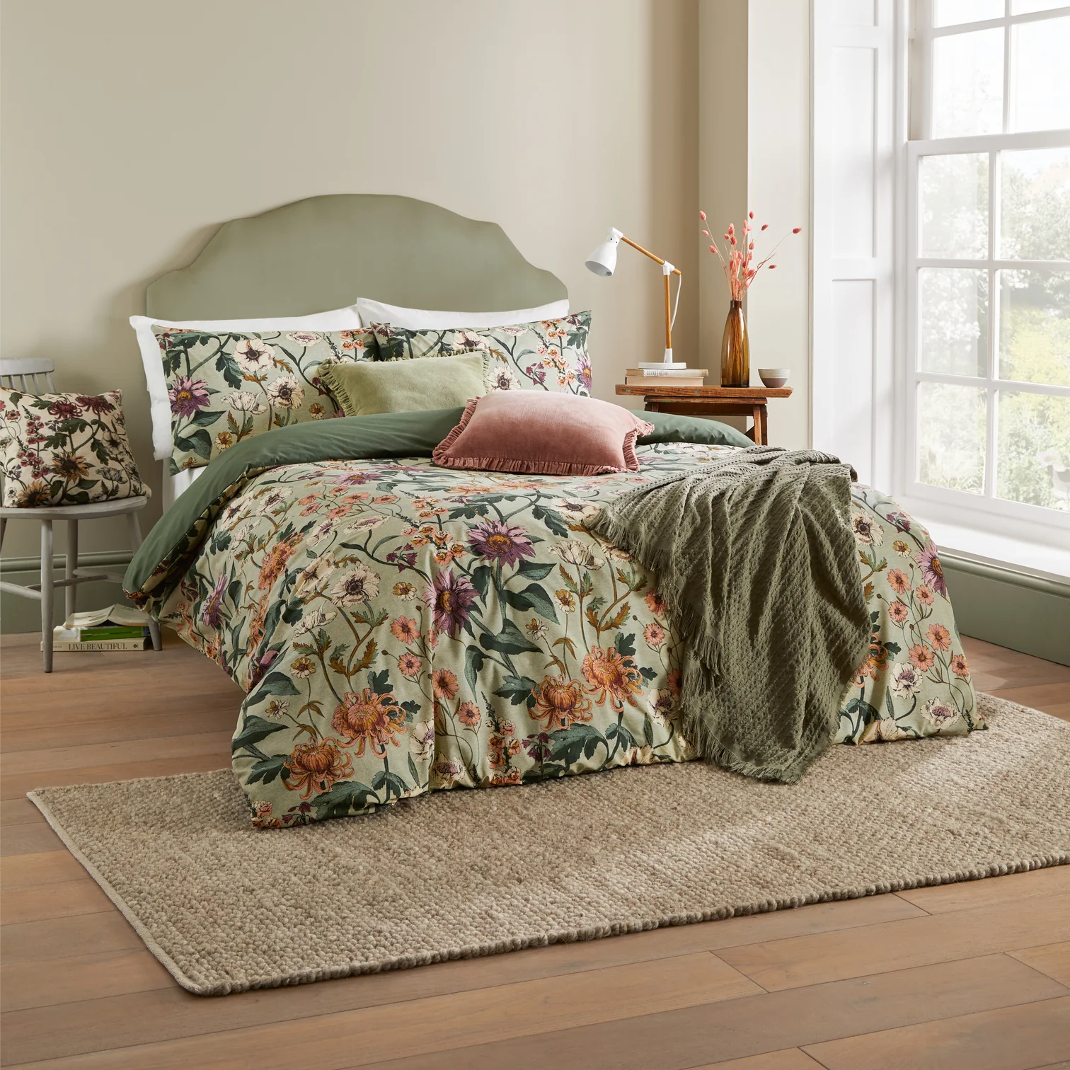 Green Wallflower Botanical Design Duvet Set Green Wallflower Botanical Design Duvet Set