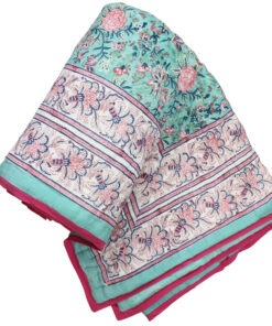 100% Cotton Pale Turquoise, Pink & Navy Floral Print Reversible Quilt/Throw 220x265cme 100% Cotton Pale Turquoise, Pink & Navy Floral Print Reversible Quilt/Throw 220x265cme