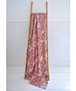 100% Pink Tropical Bird & Pomegranate Print Kantha Throw 140x225cms