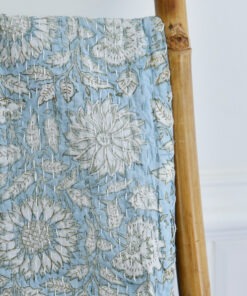 100% Cotton Cornflower Blue Floral Print Throw 145x225cms