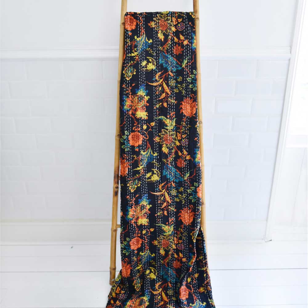 100% Cotton Burnt Orange and Midnight Blue Print Throw 145x225cms 100% Cotton Burnt Orange and Midnight Blue Print Throw 145x225cms