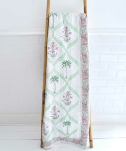 100% Cotton Floral Pink Palms Kantha Print Throw 145x225cms 100% Cotton Floral Pink Palms Kantha Print Throw 145x225cms