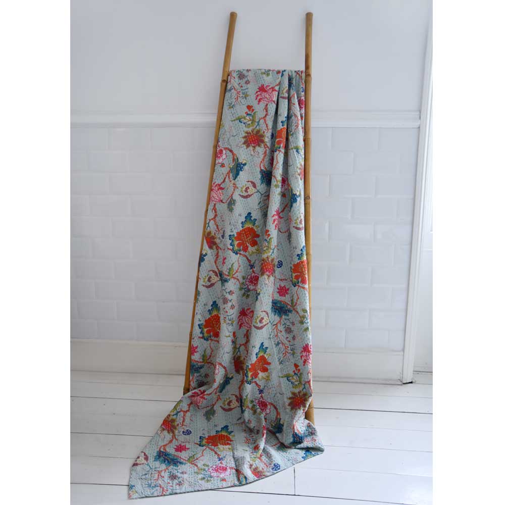 100% Cotton Blue Exotic Print Kantha Throw 145x225cms 100% Cotton Blue Exotic Print Kantha Throw 145x225cms