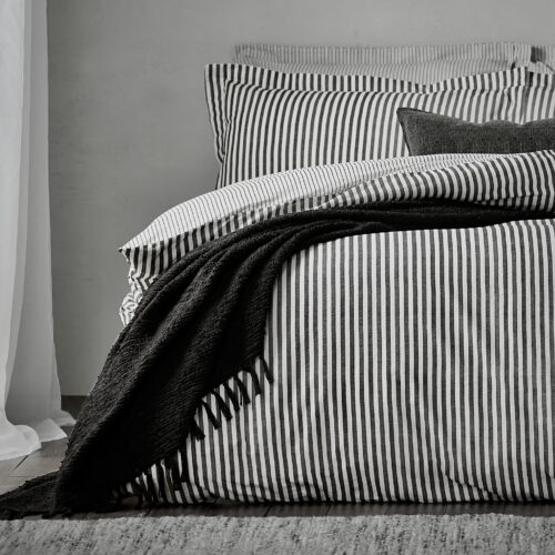 Cotton Black and Natural Stripe Duvet Cover and Matching Pillow Case