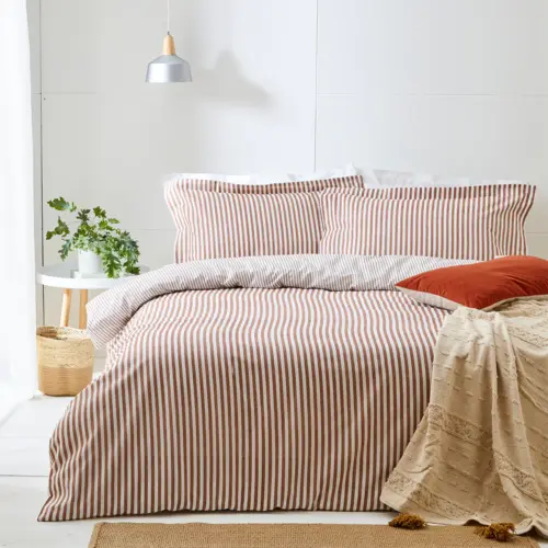 Cotton Pecan and Natural Stripe Duvet Cover and Matching Pillow Cases