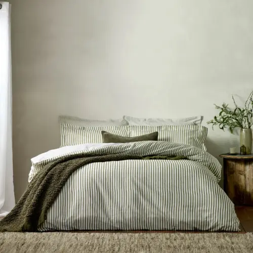 Cotton Forest Green and Natural Stripe Duvet Cover and Matching Pillow Cases